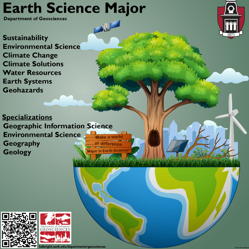 Earth Science major pamphlet with tree and environmental monitoring systems